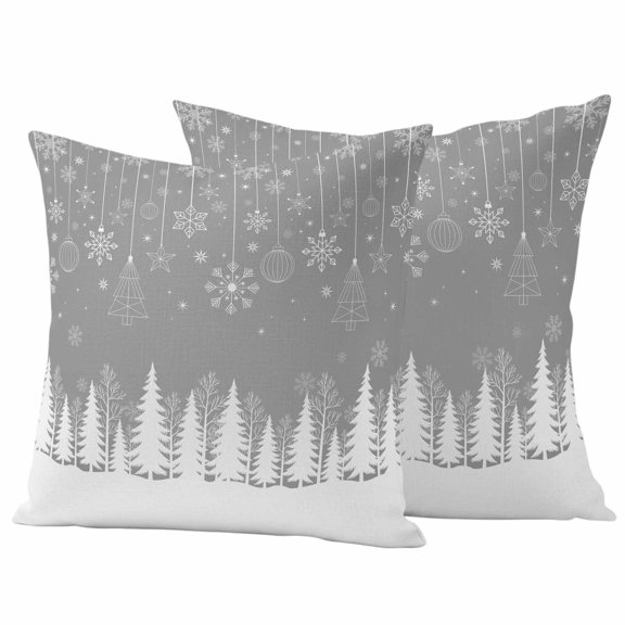 Outdoor Pillow Covers 26 x 26 Inches, Grey Christmas Waterproof Throw Pillow Cover Set of 2, Vintage Farmhouse Pine Tree Snowflakes Decorative Square Cushion Covers for Patio/Tent/Couch/Garden