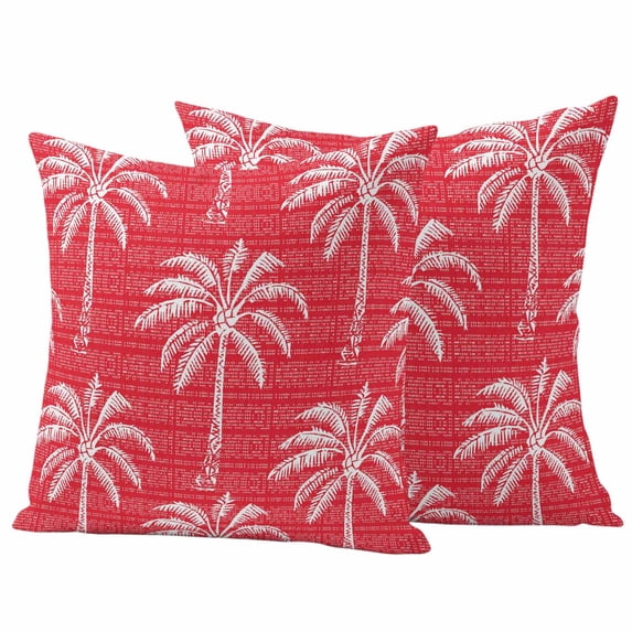 Outdoor Pillow Covers 26 x 26 Inches, Red Palm Tree Waterproof Throw Pillow Cover Set of 2, Summer Botanical Tropical Tree Decorative Square Cushion Covers for Patio/Tent/Couch/Garden