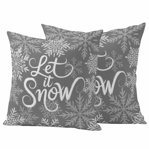 Outdoor Pillow Covers 26 x 26 Inches, Snowflakes Waterproof Throw Pillow Cover Set of 2, Grey Snow Winter Retro Abstract Art Decorative Square Cushion Covers for Patio/Tent/Couch/Garden