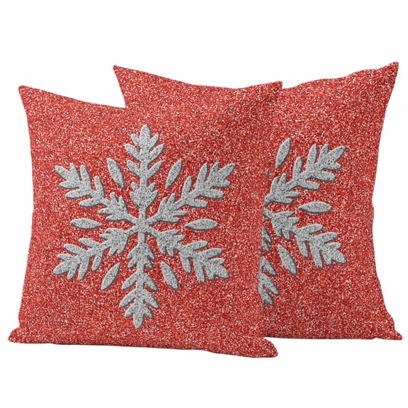 Outdoor Pillow Covers 26 x 26 Inches, Winter Snowflake Waterproof Throw Pillow Cover Set of 2, Modern Sparkling Snowflakes Red Decorative Square Cushion Covers for Patio/Tent/Couch/Garden