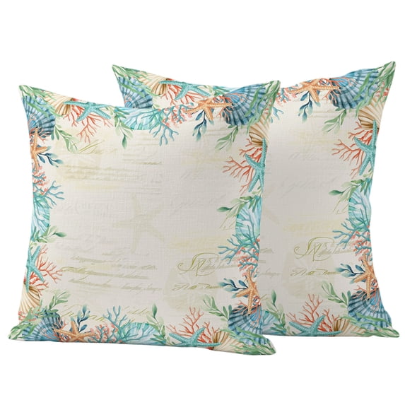 Outdoor Pillow Covers 26x26 Set of 2, Beige Coastal Waterproof Patio Throw Pillow Covers for Couch Sofa Chair, Summer Nautical Beach Coral Starfish Decorative Pillowcases for Throw Pillows
