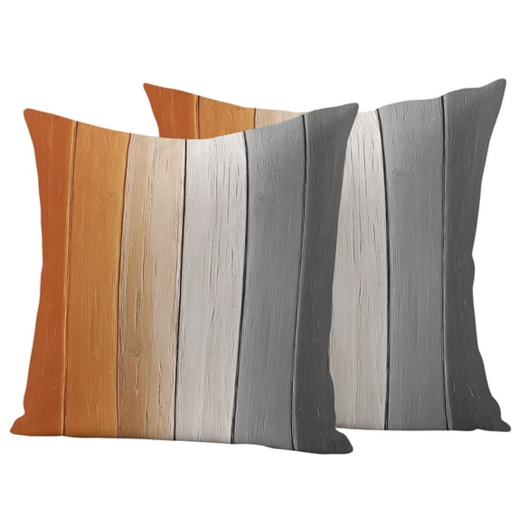 Outdoor Pillow Covers 26x26 Set of 2, Burnt Orange Gray Ombre Waterproof Patio Throw Pillow Covers for Couch Sofa Chair, Vintage Farmhouse Wooden Decorative Pillowcases for Throw Pillows