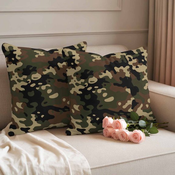 Outdoor Pillow Covers Abstract Camouflages Texture Waterproof Pillow Cases 18x18 Set of 2, Retro Camo Pattern Throw Pillow Cover Pillowcase for Patio Balcony Couch Garden