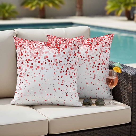 Outdoor Pillow Covers,Abstract Red Polka Dot Decorative Throw Pillow Cover Waterproof Pillowcase Set of 2,Linen Cushion Case for Sofa Couch Bed 18x18 Inch,Watercolor Gradient Wave Point
