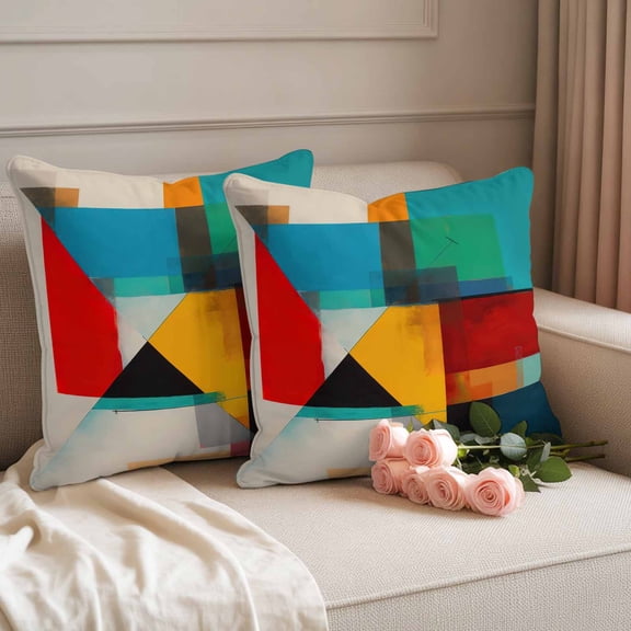 Outdoor Pillow Covers Color Block Overlay Colorful Waterproof Pillow Cases 18x18 Set of 2, Modern Minimalist Abstract Art Color Throw Pillow Cover Pillowcase for Patio Balcony Couch Garden