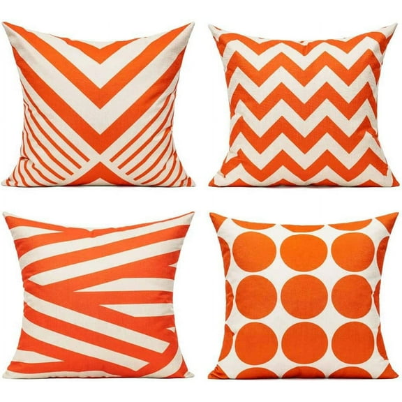 Outdoor Pillow Covers Fall Patio Orange Throw Pillow Covers Fall Decor Boho Furniture Pillow Cases Decorative Cushion 20x20 Set of 4 for Home Porch Chair Couch Sofa Living Room Geometric