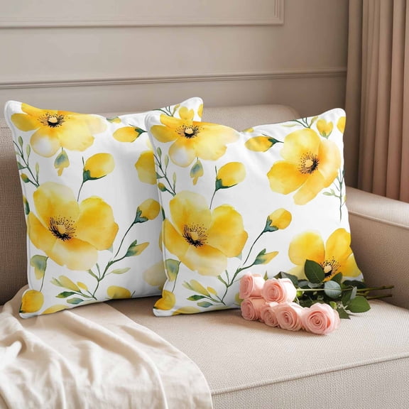 Outdoor Pillow Covers Farm Watercolor Blossom Floral Waterproof Pillow Cases 18x18 Set of 2, Abstract Yellow Flower Bud Throw Pillow Cover Pillowcase for Patio Balcony Couch Garden