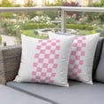 thumbnail image 1 of Outdoor Pillow Covers Farmhouse Valentine's Day Waterproof Pillow Cases 20x20 Set of 2, Pink White Buffalo Lattice Stripes Throw Pillow Cover Pillowcase for Patio Balcony Couch Garden, 1 of 9