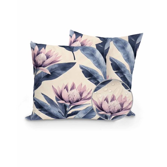 Outdoor Pillow Covers with Inserts,Blue Pink Purple Floral Waterproof Decorative Throw Pillow Cases Set of 2,Blooms Botanical Oil Painting Cousion Covers Protector for Patio Furniture Sofa 16"x16"