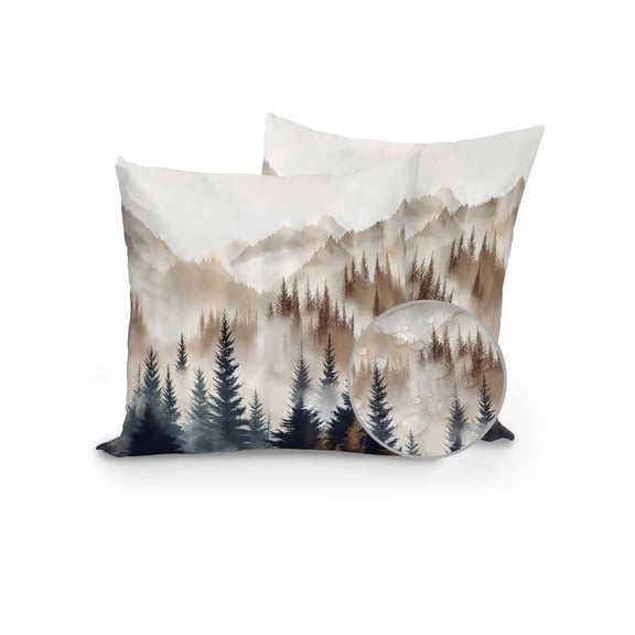 Outdoor Pillow Covers with Inserts,Tan Trees Forest Waterproof Decorative Throw Pillow Cases Set of 2,Mountain Woods Natural Scenery Soft Cousion Covers Protector for Patio Furniture Sofa 18"x18"