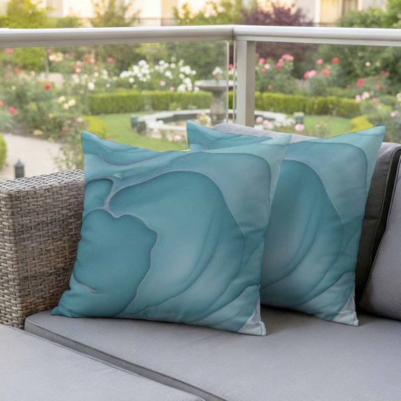 Outdoor Pillow Covers Mint Green Marble Fluid Art Decorative Throw Pillow Covers, Modern Abstract Turquoise Throw Cushion Case with Zipper for Patio,Couch,Sofa,Garden 16x16in Set of 2