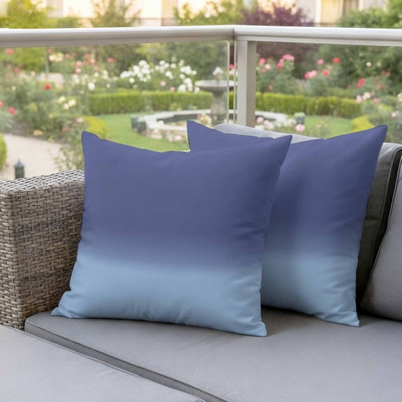 Outdoor Pillow Covers,Modern Haze Blue Gradient Decorative Throw Pillow Cover Waterproof Pillowcase Set of 2,Linen Cushion Case for Sofa Couch Bed 16x16 Inch,Minimalist Ombre Style