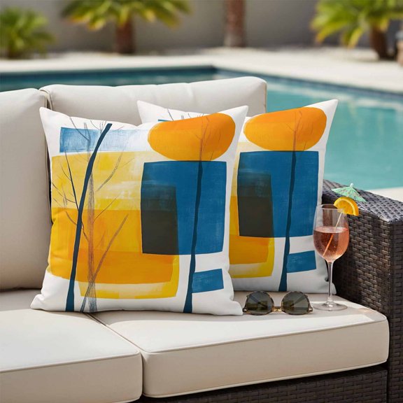 Outdoor Pillow Covers,Orange Gradient Abstract Geometric Decorative Throw Pillow Cover Waterproof Pillowcase Set of 2,Linen Cushion Case for Sofa Couch Bed 18x18 Inch,Color Block Impressionist Style