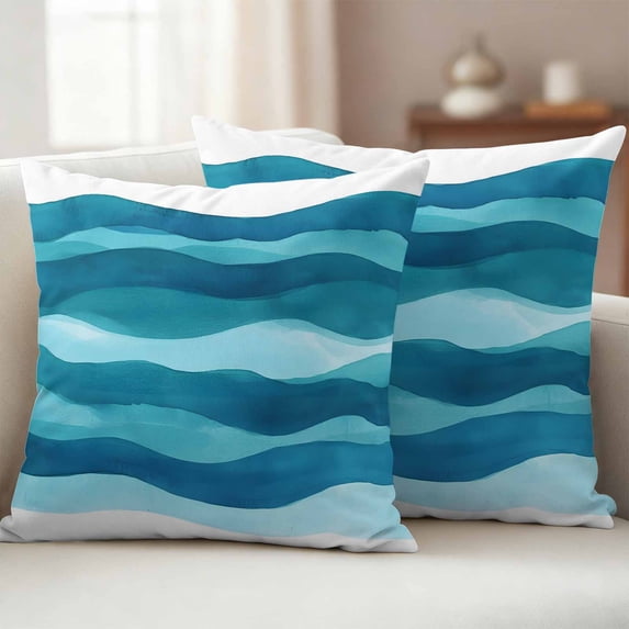 Outdoor Pillow Covers Pack of 2, Abstract Gradient Blue Waves Waterproof Throw Pillowcase Cushion Cases, Modern Minimalist Art Decorative Pillow Cover for Couch Sofa Home Bed Patio