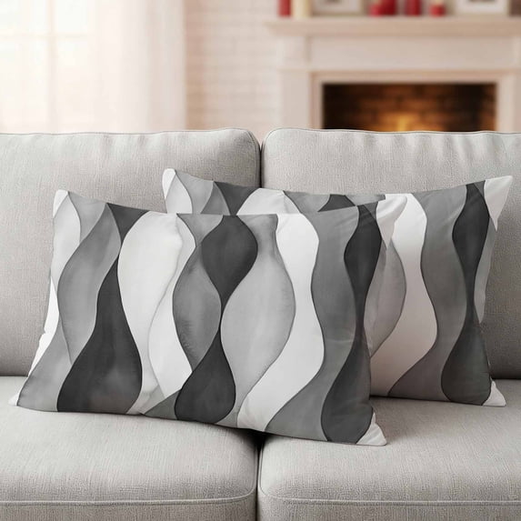 Outdoor Pillow Covers Pack of 2, Abstract Grey Black Gradient Stripes Waterproof Throw Pillowcase Cushion Cases, Modern Ripple Striped Decorative Pillow Cover for Couch Sofa Home Bed Patio