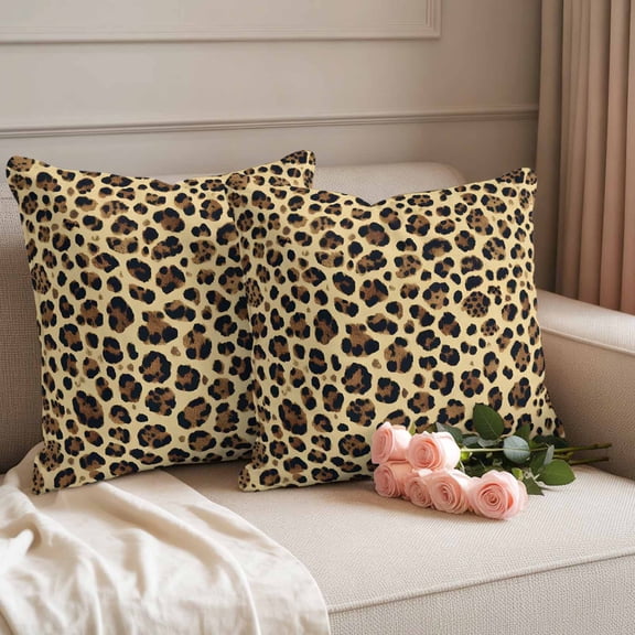 Outdoor Pillow Covers Pack of 2, Abstract Leopard Print Pattern Waterproof Throw Pillowcase Cushion Cases, Farm Animal Print Texture Decorative Pillow Cover for Couch Sofa Home Bed Patio 18x18in