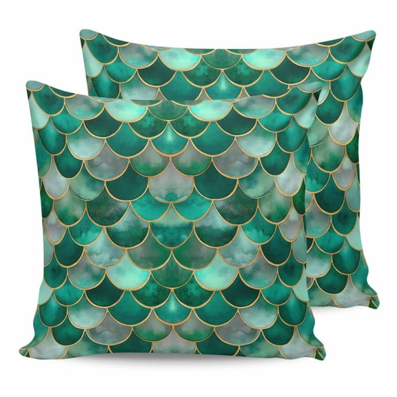 Outdoor Pillow Covers Pack of 2, Bohemian Emerald Green Fish Scales Waterproof Throw Pillowcase Cushion Cases, Retro Abstract Decorative Pillow Cover for Couch Sofa Home Bed Patio