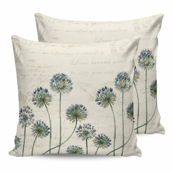 Outdoor Pillow Covers Pack of 2, Dandelion Flower on Vintage Letter Waterproof Throw Pillowcase Cushion Cases, Watercolor Floral Decorative Pillow Cover for Couch Sofa Home Bed Patio