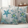 thumbnail image 1 of Outdoor Pillow Covers Pack of 2, Nautical Starfish Vintage Map Waterproof Throw Pillowcase Cushion Cases, Watercolor Coral Shell Decorative Pillow Cover for Couch Sofa Home Bed Patio, 1 of 9
