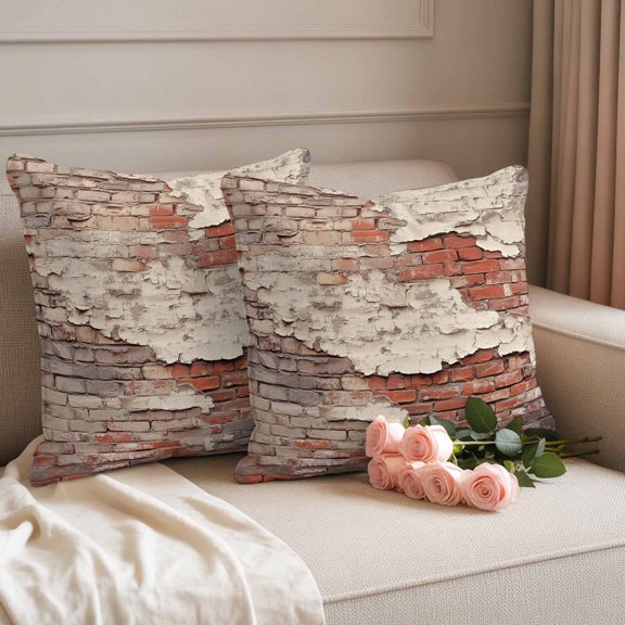 Outdoor Pillow Covers Pack of 2, Red Beige Brick Backdrop Old Cement Waterproof Throw Pillowcase Cushion Cases, Vintage Art Decorative Pillow Cover for Couch Sofa Home Bed Patio