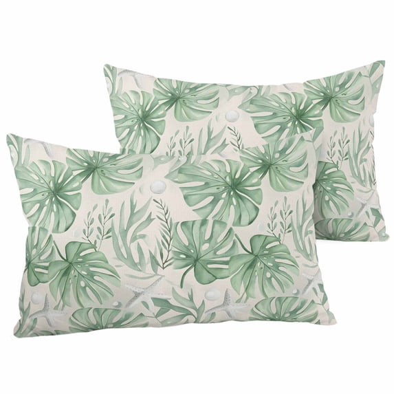 Outdoor Pillow Covers Pack of 2, Summer Green Leaves Starfish Water Drop Waterproof Throw Pillowcase Cushion Cases, Underwater World Decorative Pillow Cover for Couch Sofa Home Bed Patio