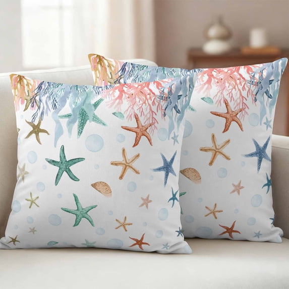 Outdoor Pillow Covers Pack of 2, Summer Ocean Colorful Coral Waterproof Throw Pillowcase Cushion Cases, Abstract Starfish Bubble Decorative Pillow Cover for Couch Sofa Home Bed Patio