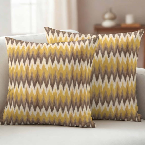 Outdoor Pillow Covers Pack of 2, Vintage Gradient Brown Yellow Geometric Waterproof Throw Pillowcase Cushion Cases, Retro Style Decorative Pillow Cover for Couch Sofa Home Bed Patio