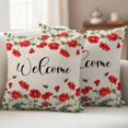 thumbnail image 1 of Outdoor Pillow Covers Pack of 2, Vintage Red Flower Leaves Bees Waterproof Throw Pillowcase Cushion Cases, Pastoral Floral on Linen Decorative Pillow Cover for Couch Sofa Home Bed Patio, 1 of 9
