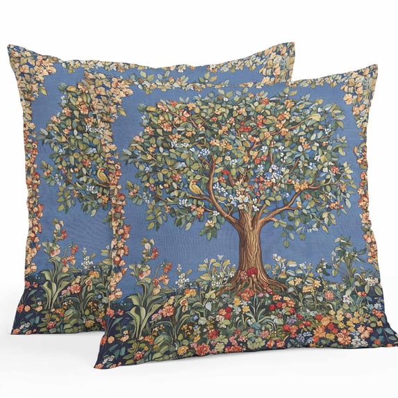 Outdoor Pillow Covers Pack of 2, Vintage Tree Colorful Flower Leaves Waterproof Throw Pillowcase Cushion Cases, Blossom Floral Decorative Pillow Cover for Couch Sofa Home Bed Patio