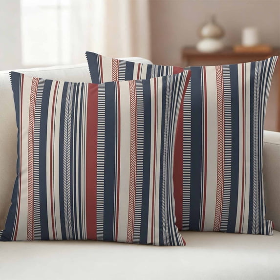 Outdoor Pillow Covers Pack of 2, Vintage Tribal Pattern Waterproof Throw Pillowcase Cushion Cases, Abstract Blue Red Stripes Decorative Pillow Cover for Couch Sofa Home Bed Patio