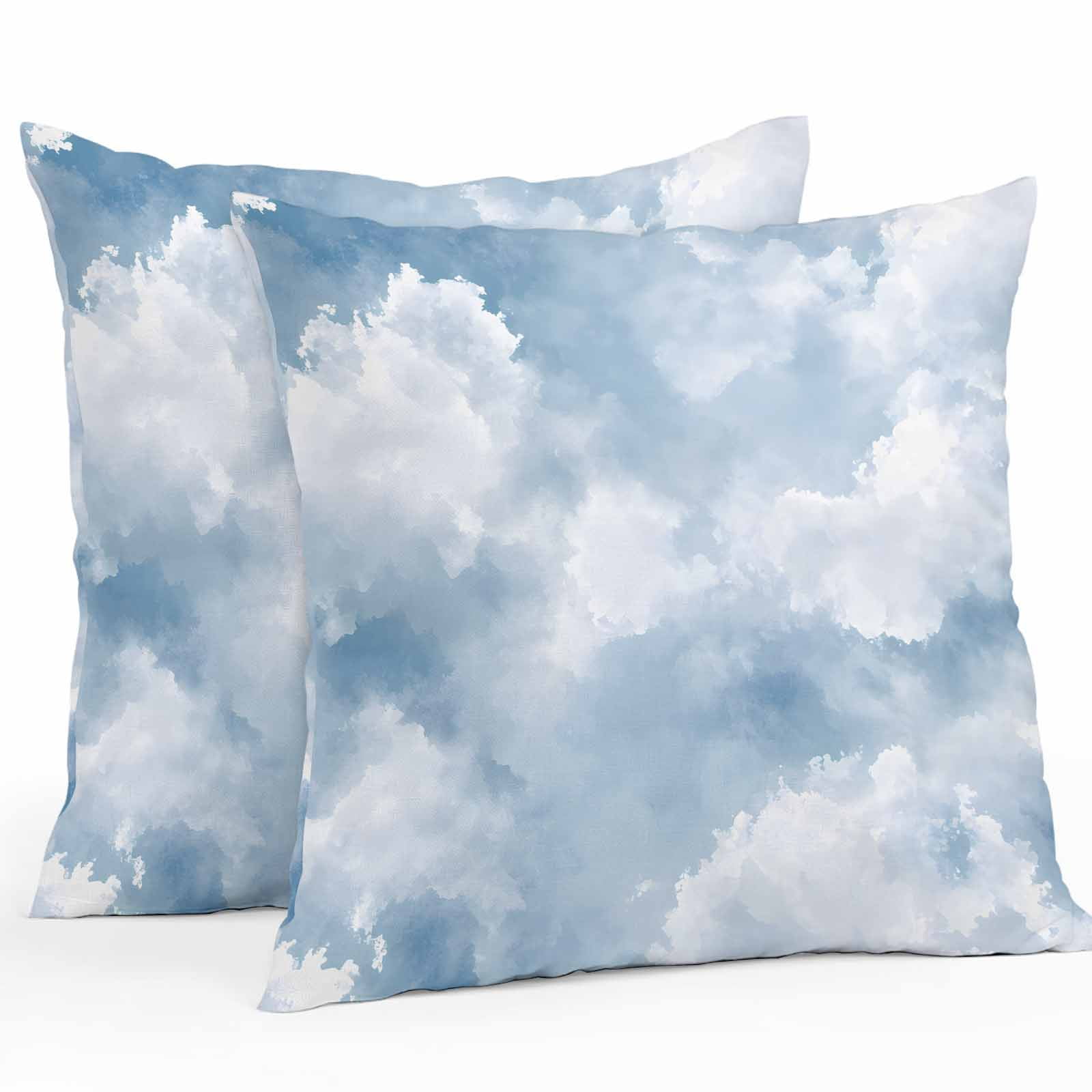 Outdoor Pillow Covers Pack of 2, Watercolor Blue Sky White Cloud Waterproof Throw Pillowcase Cushion Cases, Gradient Abstract Art Decorative Pillow Cover for Couch Sofa Home Bed Patio