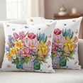 thumbnail image 1 of Outdoor Pillow Covers Pack of 2, Watercolor Flowers in Vase Waterproof Throw Pillowcase Cushion Cases, Lavender Daisy Butterflies Decorative Pillow Cover for Couch Sofa Home Bed Patio, 1 of 9