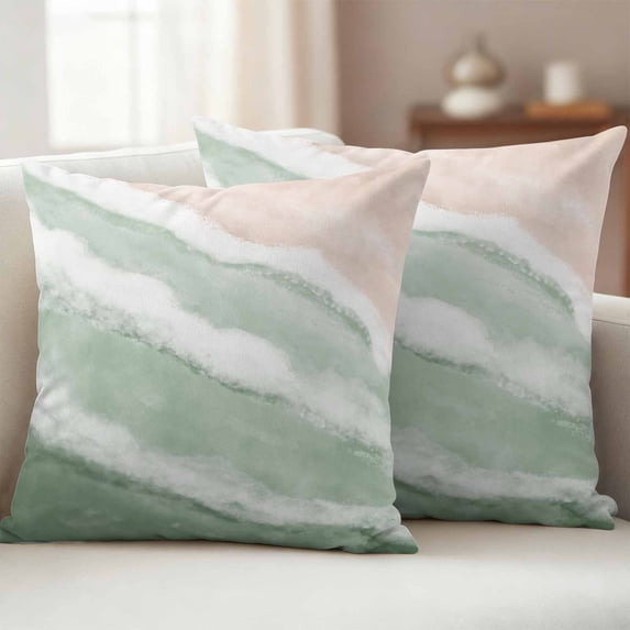 Outdoor Pillow Covers Pack of 2, Watercolor Ocean Beach Green Ombre Waterproof Throw Pillowcase Cushion Cases, Abstract Marine Scene Decorative Pillow Cover for Couch Sofa Home Bed Patio