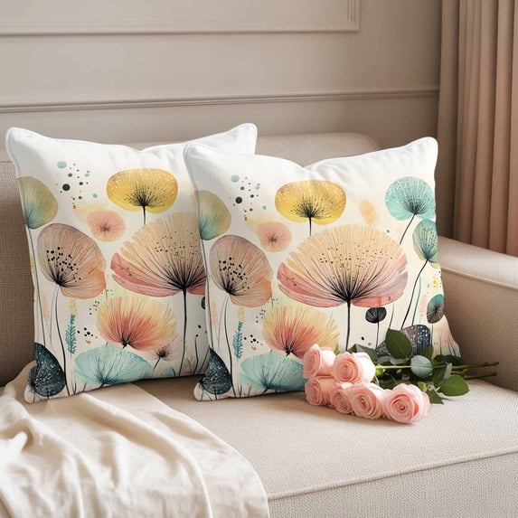 Outdoor Pillow Covers Pack of 2, Watercolor Spring Dandelion on Beige Waterproof Throw Pillowcase Cushion Cases, Abstract Wildflowers Decorative Pillow Cover for Couch Sofa Home Bed Patio