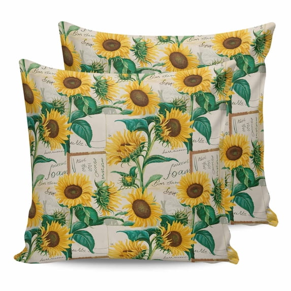 Outdoor Pillow Covers Pack of 2, Watercolor Sunflower on Vintage Letter Waterproof Throw Pillowcase Cushion Cases, Summer Floral Decorative Pillow Cover for Couch Sofa Home Bed Patio