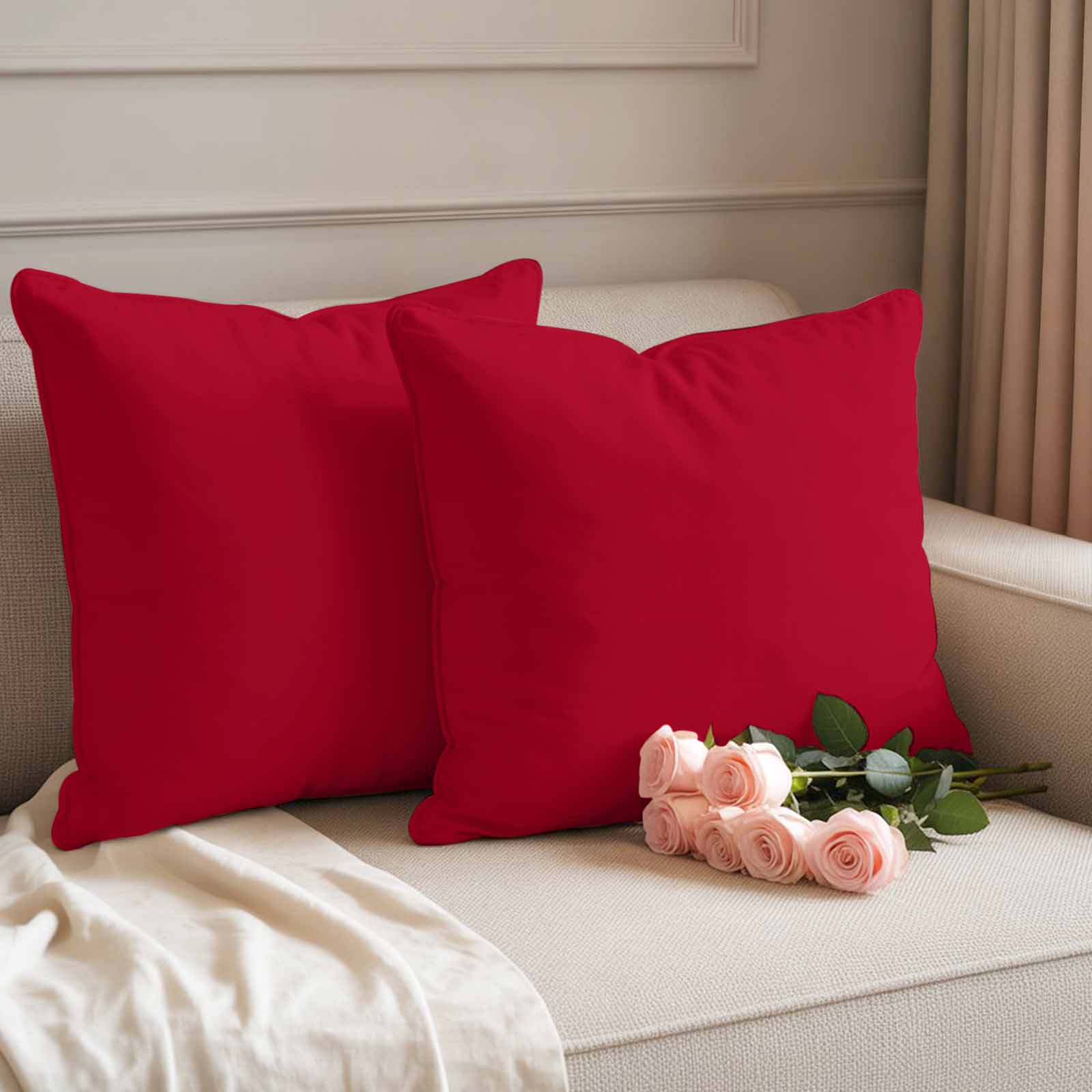 Outdoor Pillow Covers Red Pure Color Waterproof Pillow Cases 18x18 Set of 2, Watercolor Throw Pillow Cover Pillowcase for Patio Balcony Couch Garden