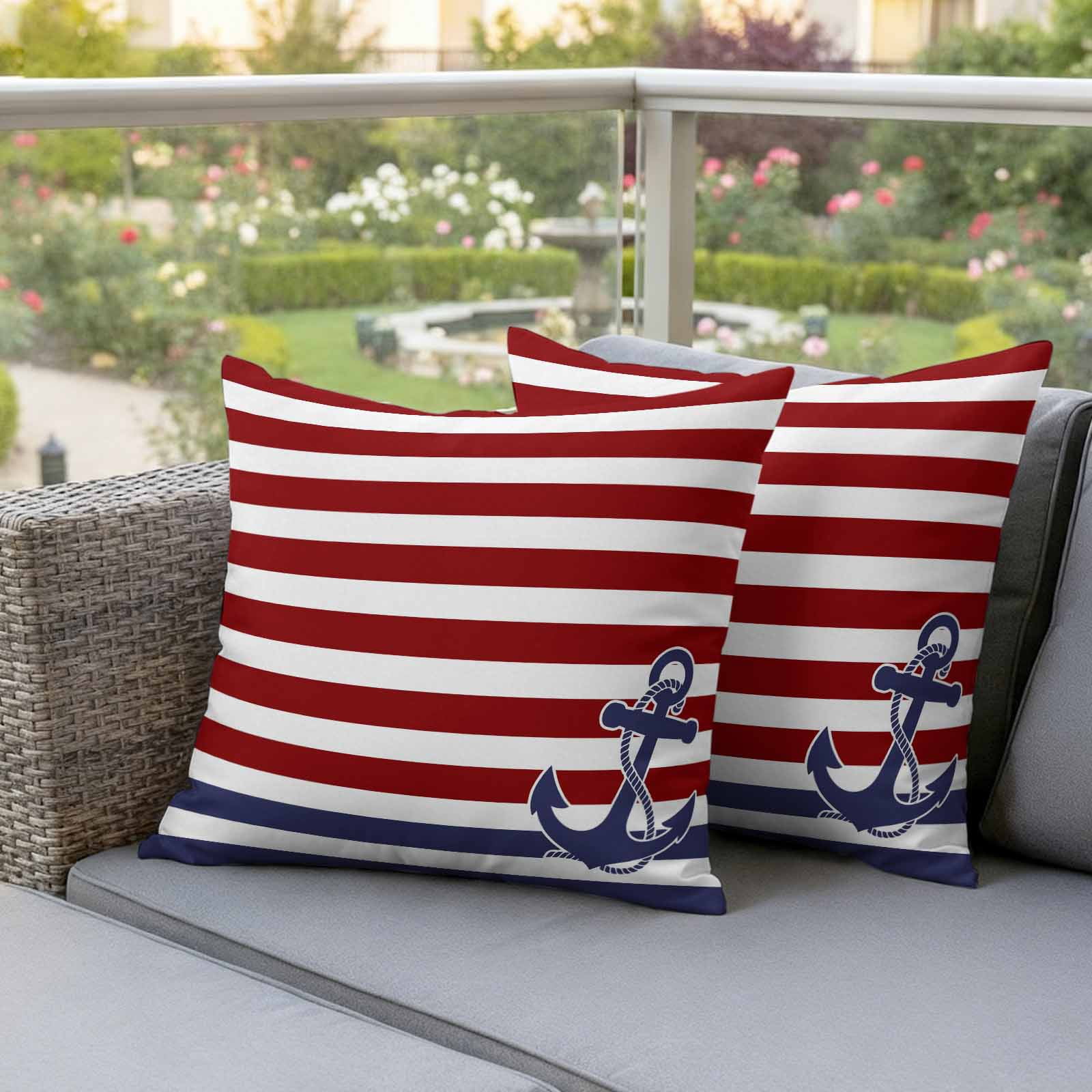 Outdoor Pillow Covers Retro Navy Blue Anchor Nautical Decorative