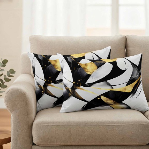 Outdoor Pillow Covers Set of 2, Abstract Black Gold White Lines Art Decorative Throw Pillow Covers 20X12IN, Modern Geometric Pattern Throw Pillows Protector Cushion Case for Patio,Couch,Sofa,Garden