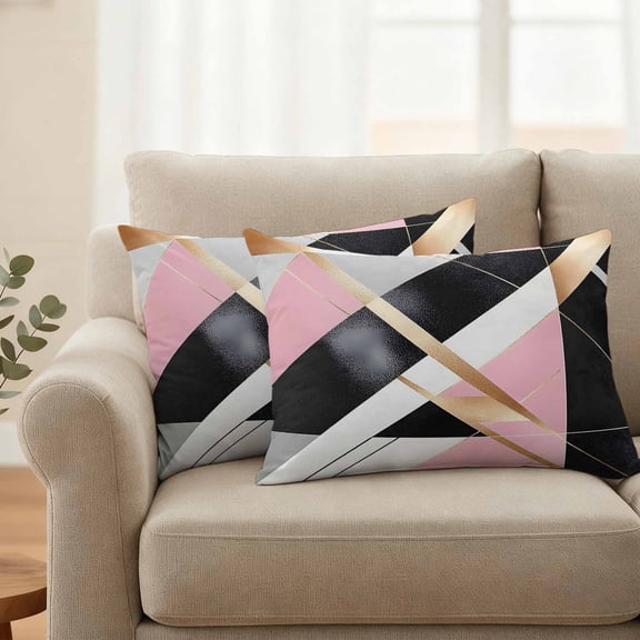 Outdoor Pillow Covers Set of 2, Abstract Marble Texture Pattern Decorative Throw Pillow Covers 20X12IN, Black White Pink Throw Pillows Protector Cushion Case for Patio,Couch,Sofa,Garden