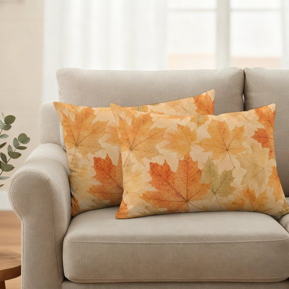 Outdoor Pillow Covers Set of 2, Autumn Maple Leaf Orange Gradient Decorative Throw Pillow Covers 20X12IN, Falling Leaves Seamless Throw Pillows Protector Cushion Case for Patio,Couch,Sofa,Garden