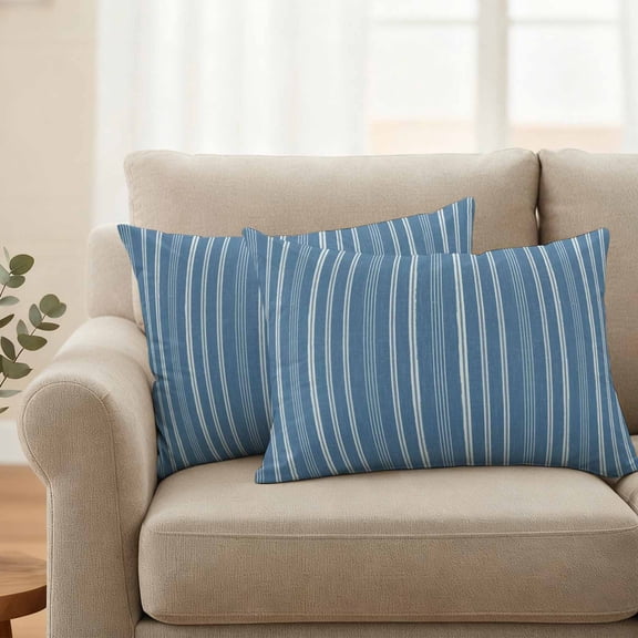 Outdoor Pillow Covers Set of 2, Blue White Vertical Stripes Decorative Throw Pillow Covers 20X12IN, Pinstripe Pattern Throw Pillows Protector Cushion Case for Patio,Couch,Sofa,Garden