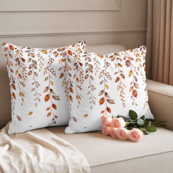 Outdoor Pillow Covers Set of 2, Brown Drooping Autumn Vines Decorative Throw Pillow Covers 16X16IN, Thanksgiving Fall Leaves Throw Pillows Protector Cushion Case for Patio,Couch,Sofa,Garden