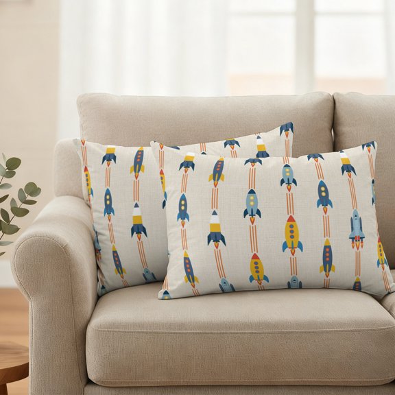 Outdoor Pillow Covers Set of 2, Cartoon Space Shuttle on Linen Decorative Throw Pillow Covers 20X12IN, Modern Shuttlecraft Universe Throw Pillows Protector Cushion Case for Patio,Couch,Sofa,Garden