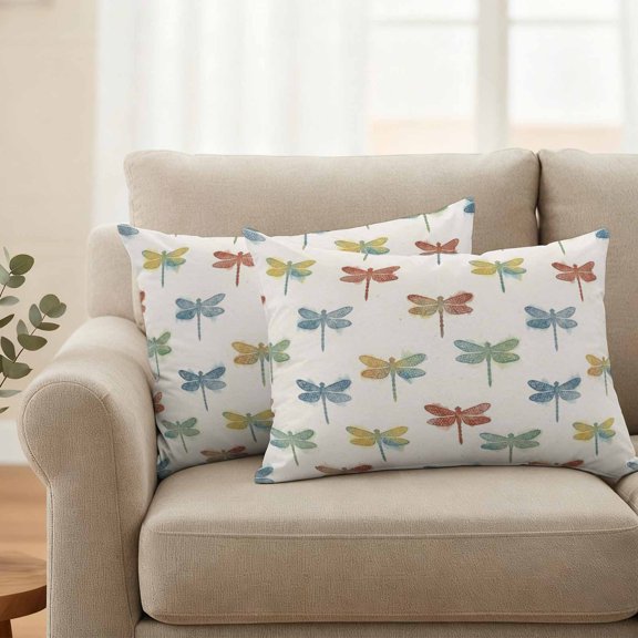 Outdoor Pillow Covers Set of 2, Country Colorful Dragonfly Decorative Throw Pillow Covers 20X12IN, Blue Red Animal on Beige Throw Pillows Protector Cushion Case for Patio,Couch,Sofa,Garden