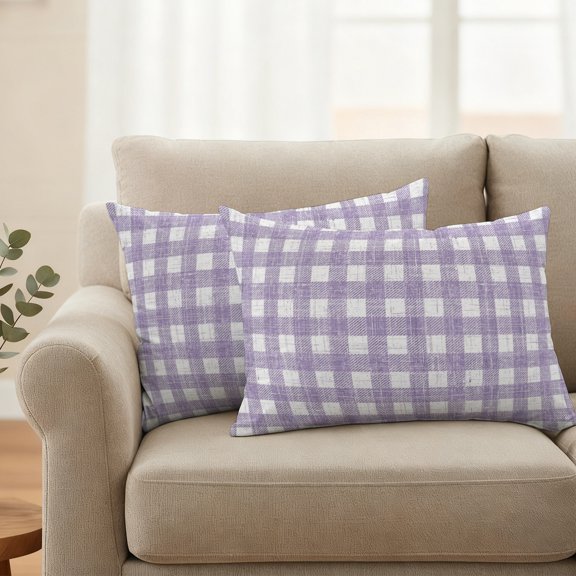 Outdoor Pillow Covers Set of 2, Country Vintage Buffalo Check Decorative Throw Pillow Covers 20X12IN, Retro Purple Checkered Throw Pillows Protector Cushion Case for Patio,Couch,Sofa,Garden