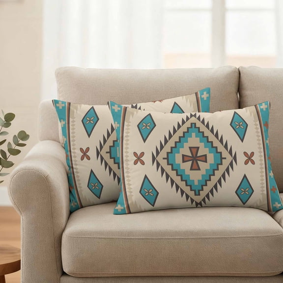 Outdoor Pillow Covers Set of 2, Farmhouse Aztec Southwest Decorative Throw Pillow Covers 20X12IN, Brown Ethnic Geometric Throw Pillows Protector Cushion Case for Patio,Couch,Sofa,Garden