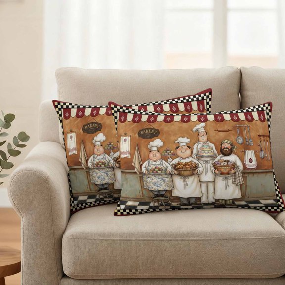 Outdoor Pillow Covers Set of 2, Farmhouse Cartoon Chef Decorative Throw Pillow Covers 20X12IN, Cooking Theme Black White Checkered Throw Pillows Protector Cushion Case for Patio,Couch,Sofa,Garden