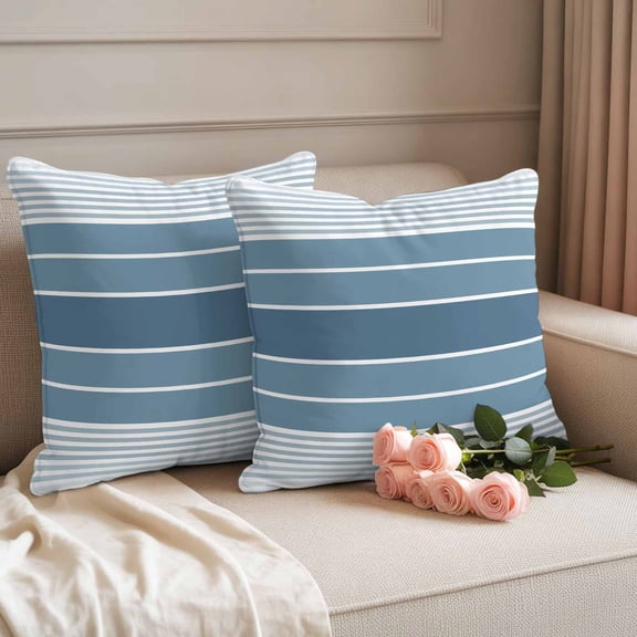 Outdoor Pillow Covers Set of 2, Haze Blue Gradient Summer Ocean Theme Decorative Throw Pillow Covers 16X16IN, Abstract Geometric Throw Pillows Protector Cushion Case for Patio,Couch,Sofa,Garden