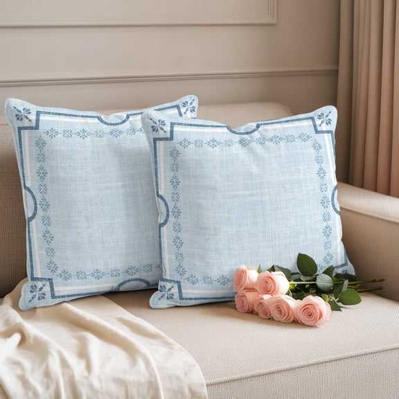 Outdoor Pillow Covers Set of 2, Light Blue Retro Linen Decorative Throw Pillow Covers 16X16IN, Tranquil Gentle Style Throw Pillows Protector Cushion Case for Patio,Couch,Sofa,Garden