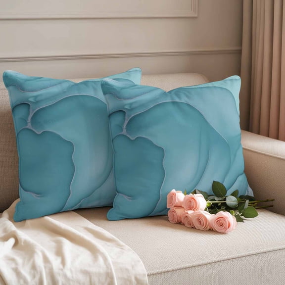 Outdoor Pillow Covers Set of 2, Mint Green Marble Fluid Art Decorative Throw Pillow Covers 16X16IN, Modern Abstract Turquoise Throw Pillows Protector Cushion Case for Patio,Couch,Sofa,Garden